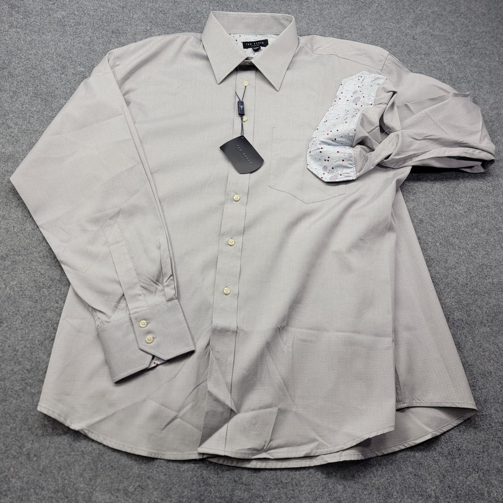 Ted Baker London Shirt Mens Size 17  34/35 NWT Grey  Dress Button Up Long Sleeve